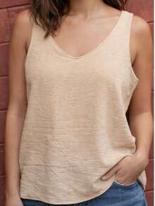 Women's Tank Top With Wide Straps In Duna Fabric, Modern Design, Double Lining, Sizes S M L XL - 米色 - 查看 2