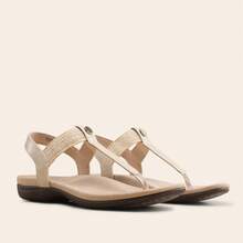 Women's Arch Support T-Strap Sandals Comfortable Orthotic Flat Sandals Thong Sandals For Casual Summer Walking - Màu be - Xem 8
