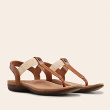 Women's Arch Support T-Strap Sandals Comfortable Orthotic Flat Sandals Thong Sandals For Casual Summer Walking - màu nâu - Xem 9