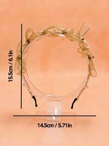 Girls' Mesh Fabric Bow Rhinestone Pearl Headband, Suitable For All Seasons - Khaki - View 8