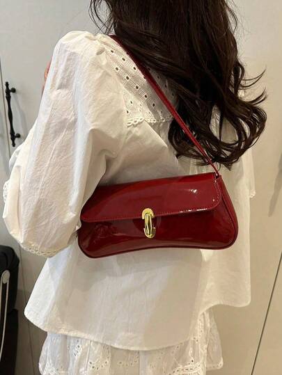 1 Piece Of Women's Retro Imitation Oil Leather Flap Decoration Single Shoulder Armpit Bag, Suitable For Dating, Traveling, And Party Occasions, Niche High-End French Stick Bag, Stylish Versatile Armpit Bag, Korean Version Simple Single Shoulder Women's Bag, High-End Versatile Women's Single Shoulder Bag Flap Design Armpit Bag, Autumn And Winter Commuting Women's Bag, Christmas, New Year Gifts