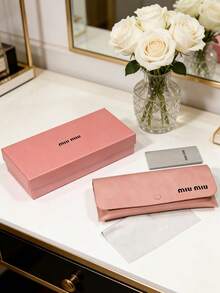 Miu Miu Soft Sakura Pink Leather Eyeglass Case Gift Set, Snap Closure Portable Fashion Glasses Storage Bag With Original Cleaning Cloth And Brand - Pink - View 5