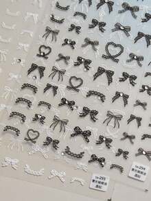 1pc Cute Black Bow Nail Sticker, Japanese Macaron Ribbon Self-Adhesive Nail Art Decor DIY Nails Nail Stickers - Black - View 1