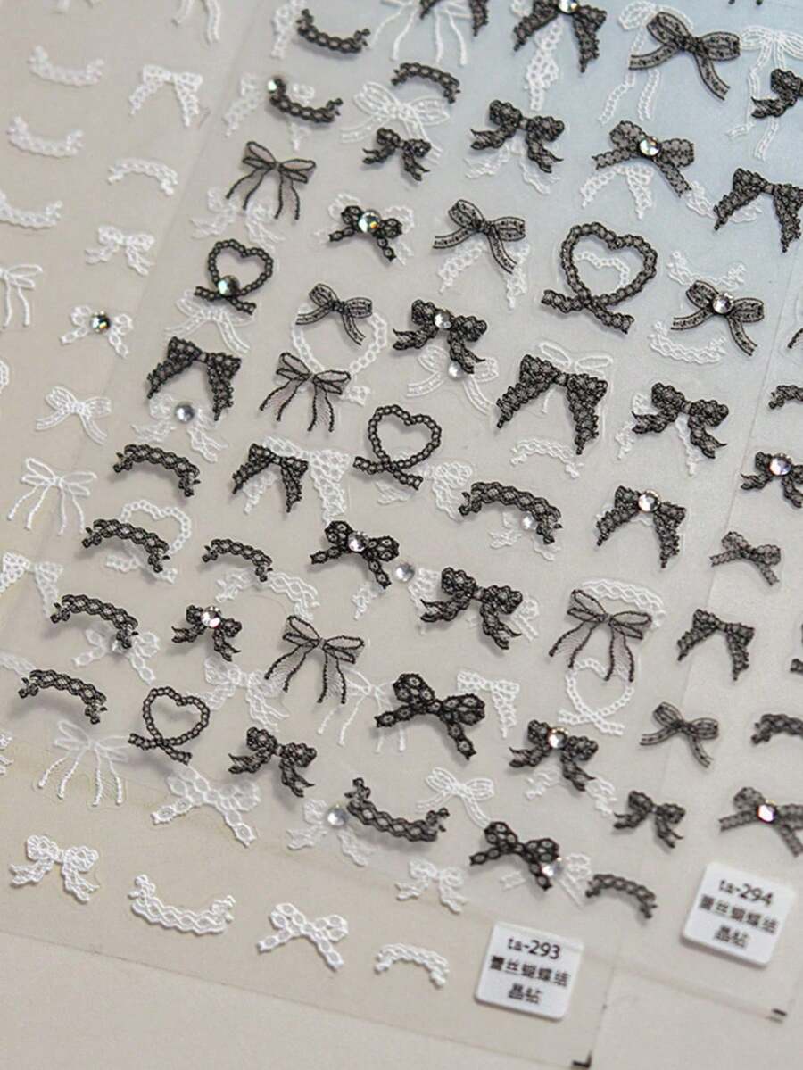 1pc Cute Black Bow Nail Sticker, Japanese Macaron Ribbon Self-Adhesive Nail Art Decor DIY Nails Nail Stickers - Black - View 1