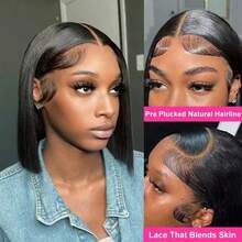 Bob Wig 13x4 HD Lace Front Wigs Human Hair 180 Density Bone Straight Human Hair Wig Glueless Bob Wig Human Hair 13x4 HD Transparent Lace Frontal Wigs For Women  Brazilian Virgin Short Bob Human Hair Lace Frontal Wig With Baby Hair For Women Natural Black Color - Natural Black - Xem 6