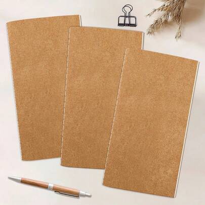 3 חבילות של דפי מחברת עם פס בד - שורות/נקודות/רשת | גודל סטנדרטי, תפירה ידנית | 192 עמודים בסך הכל, מילוי חוזר ליומן טיולים, יומן ומתכנן