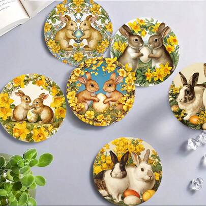 1 Set / 4 Pcs / 6 Pcs / 300 Pcs Retro Easter Bunny And Floral Pattern Silica Clay Napkins, Suitable For Home Decoration, Coffee Shops, Afternoon Tea, Restaurants, Suitable For Theme Parties And Daily Decoration, Can Be Given As Gifts