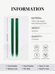 22 pulgadas 10 piezas extensiones de cabello con clips de color rojo y verde brillante para mujer, adecuadas para peinados diarios/de fiesta/de vacaciones - Color Piano - Ver 5