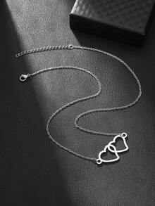1件不锈钢双心吊坠项链，适合送礼和日常佩戴。 - 銀色 - 查看 2