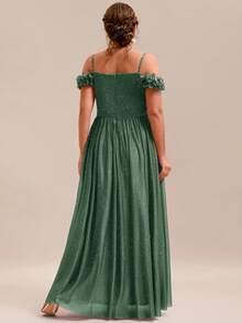 EVERPRETTY Elegantes Brautjungfernkleid mit Blumenmuster und Off-Shoulder Ausschnitt in Waldgrün, geeignet für formelle Hochzeitspartys, Frühlings-/Sommerhochzeitsgast Urlaubskleid - Grün - Übersicht 3