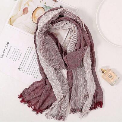 Soft Winter Men Scarf Cotton Linen Yarn-Dyed Long Shawl Bufanda