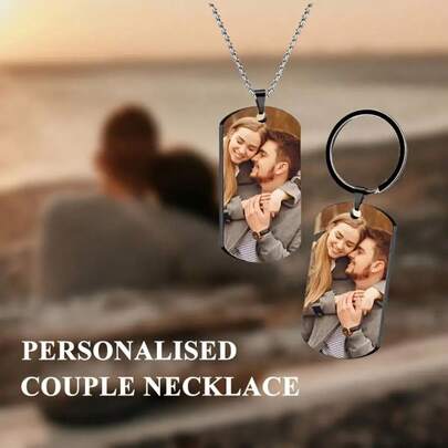 2 Pieces/Set Customized Necklace + Keychain, Personalized Necklace For Men + Keychain With Picture, Customizable Couple Necklace + Keychain, Customized Personalized Gift, Suitable For Women And Men, Valentine's Day, Mother's Day, Father's Day Gift