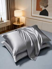 2pcs Satin Pillowcase, Soft & Silky Pillowcase For Hair And Skin Care, With Envelope Closure (Pillow Insert Not Included) - Grey - View 1