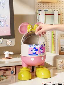 1.5L Disney Desktop High-Quality Trash Can, Mickey Mouse Design, Covered Cartoon Creative Waste Bin For Living Room, Bedroom - Multicolor - View 1