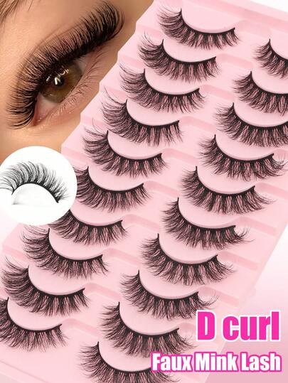 10 Pairs Thick 3D Multi-Layer DD Curly Russian Volume False Eyelashes, High Curl Degree, Dense & Bold Whole Piece Eyelash Extensions