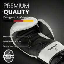 Guantes de boxeo Premium para mayor estabilidad | para hombres y mujeres | Boxeo, MMA, Muay Thai, Kickboxing, Training & Sparring 08 10 12 14 16 oz | incl. Bolsa de transporte - Blanco/Negro - Ver 3