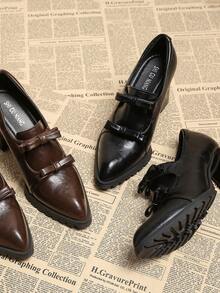 2026春季新款女鞋，尖头时尚优雅复古串珠蝴蝶结皮革高跟鞋，粗跟穆勒鞋，休闲通勤显瘦时尚黑色、酒红色 - 酒紅色 - 查看 7