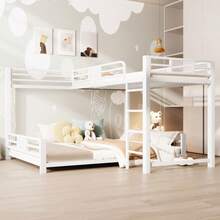 L-Shaped Metal Bunk Bed, Dimensions 90 X 200 Cm And 140 X 200 Cm, White - White - View 12