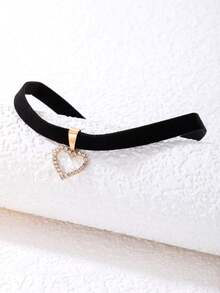 1 pieza Collar con colgante de corazón de terciopelo de poliéster de estilo minimalista y de moda, regalo de joyería adecuado para adolescentes y vacaciones - 22800-negro-EP - Ver 5