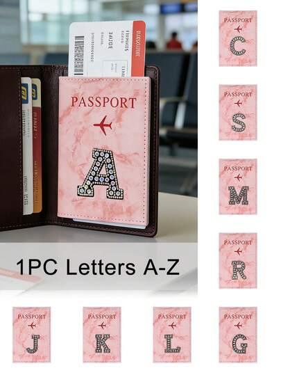 Passport Protective Cover Embroidered With Black Sparkling Rhinestone Letters A-Z ,Passport Wallet Women Men Rfid Vintage Business Passport Covers Holder Portable Multi-Function Id Bank Card