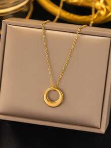 VJS 1pc Lightweight Minimalist Gold Ring Necklace, Suitable For Party And Daily Wear - Yellow Gold - View 5