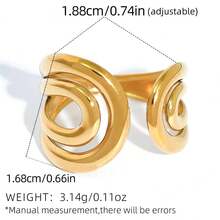 3pcs/Set Vintage Thick Women's Gold Stainless Steel Ring Set, 18k Gold Plated Stackable Rings, Adjustable Statement Rings - Gold - View 5