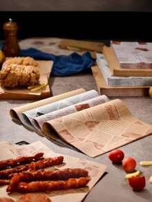 200pcs Printed Grease-Proof Paper, English Newspaper Print, Grease-Resistant Food Wrapping Paper, 20*20cm, Disposable Food Lining Paper, Suitable For Air Fryer, Sandwiches, Barbecue, Burgers, Fried Chicken, Kitchen Supplies, 50/100/200pcs - Multicolor - View 2