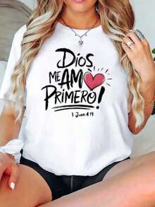 Tops blancos, conjuntos de primavera y verano para mujer, camiseta informal de manga corta y cuello redondo para mujer - Blanco - Ver 6