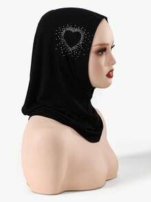 1pc Women's Solid Color Simple Balaclava With Teeth Decor, Versatile Neck Gaiter, Elastic Sports Headband, Breathable & Comfortable, Suitable For Daily Life, Sports, Yoga, Fitness And Fashion - Black - Heart Rhinestone - View 5