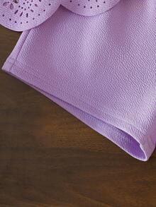 4-7岁女童两件套，精致镂空花边无袖上衣+休闲短裤，适合日常穿着、休闲、户外玩耍、海滩度假 - 紫色 - 查看 6