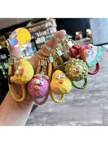 1个卡通木质风格趣味树脂水果系列钥匙扣，创意凸眼西瓜玩偶小礼物 - 彩色 - 查看 2