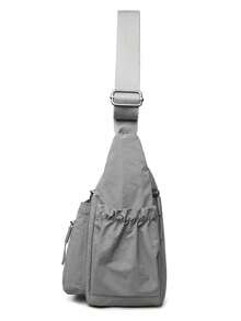 休闲尼龙单肩包，配有可调节肩带、多隔层、纯色、拉链封口和涤纶衬里，轻便易携，适合日常斜挎。 - 灰色 - 查看 5