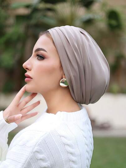 1pc Women's Pleated Underscarf Multilayer Turban Headwrap, Elastic Breathable Sweat-Absorbent Multifunctional Sports Headband Cap Suitable For Daily, Sports, Yoga, Fitness And Fashion