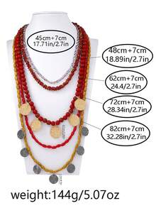 ZAA Multi-Layer Bead Alloy Geometric Pendant Necklace, Cross-Border Retro Round Pendant Necklace, Bohemian Style Necklace, Casual Simple And Luxurious Versatile Women's Necklace, Women's Style - Multicolor - View 6