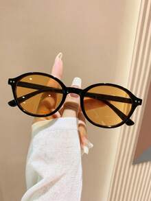 1 Pair Unisex Orange Oval Basic Fashion Glasses, Suitable For Summer Beach Vacation And Back To School College Style - Black Orange - View 2