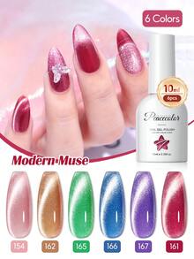PEACECOLOR 6pcs Cat Eye Gel Nail Polish Set, 10ML Glass Bottle Colorful Pink Green Blue Cat Eye Magnetic Gel Nail Polish Set, UV LED Removable Gel Nail Polish Suitable For Women Nail Art Design, Cat Eye Gel Nail Polish Gift - Multicolor - View 9