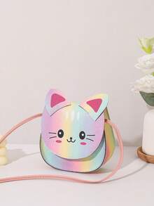 1个女童新款可爱迷你斜挎包，儿童可爱卡通猫咪休闲单肩包，女童小零钱包，旅行日常使用邮差包手提包 - 彩色 - 查看 9