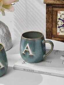 1pc Large Ceramic Letter Handle Coffee Mug, 600ml, Retro Ombre High-Quality Personalized Letter Mug, Handmade Ceramic Tea Cup, Suitable For Home, Office, Afternoon Tea, Gatherings And Cafes, Microwave , Reusable - Multicolor - View 6