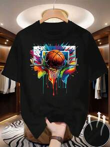Colorful Casual Adult Short Sleeve Oversized Style T-Shirt For Men Suitable For All Seasons Cotton Custom Print - Black - View 2