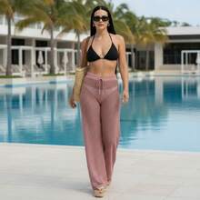 Knitted Beach Cover-Up Pants With Adjustable Waist, Pool Sarong - 深玫瑰 - 查看 3