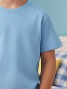 Baby Blue Cotton Short-Sleeved Comfortable T-Shirt For Boys - 淺藍色 - 查看 3