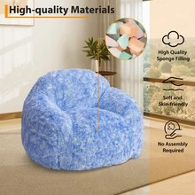 Beaully Shell-Shaped Two-Tone Faux Fur Floor Lounger, Modern Boho Bean Bag Chair, Ultra Plush Supportive, Cozy Reading Nook Or Lounge Chair For Bedroom, Dorm, Living Room - 藍色 - 查看 4