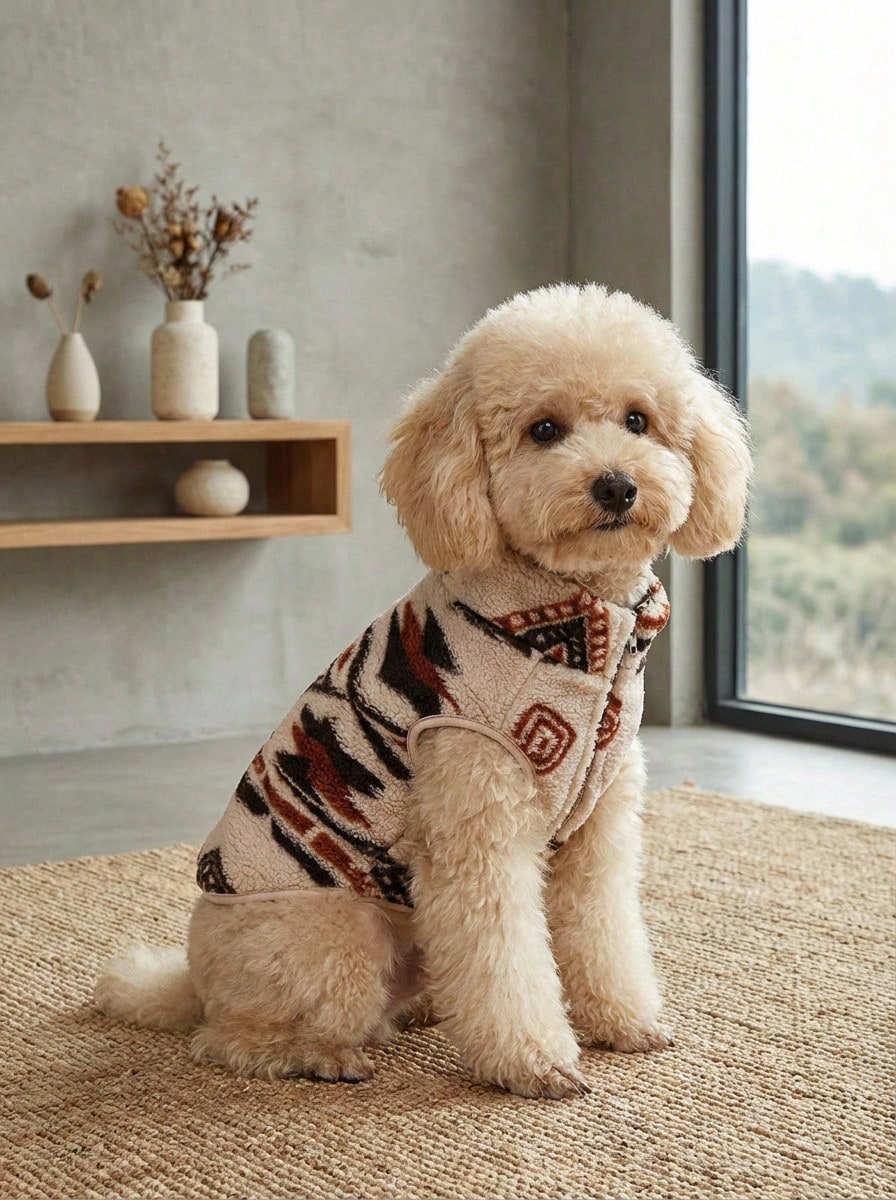 PETSIN 1pc Cute Geometric Pattern Cat & Dog Universal Pet Vest, Fluffy Pet Sweater For Cats & Dogs, Autumn/Winter - Multicolor - View 1