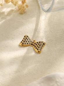 1pc/Pack 304 Stainless Steel Cute Black & White Polka Dot Zirconia Butterfly Pendant Accessory - Bow Accessories - View 3