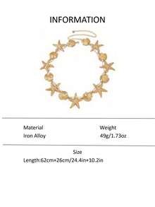 1pc Fashion Starfish & Shell Faux Pearl Waist Chain, Suitable For Women Beach Resort Wear - Yellow Gold - View 10