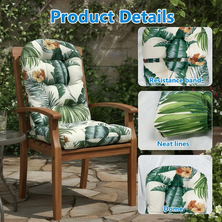 High-Back Chair Cushions, Waterproof And Colorfast, Rocking Chair Cushions For Indoor And Outdoor Use, Adirondack Chair Cushions, Garden Chair Cushions, Upholstered Cushions, High-Back Seat Cushions - 夏威夷風格印花 - 查看 1