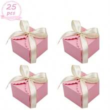 25PCS Spring Theme Small Candy Treat Paper Boxes With Ribbon Party Favour Cookie Gift Pakcgae Paper Box For Birthday Wedding Supplies - Multicolor - View 12