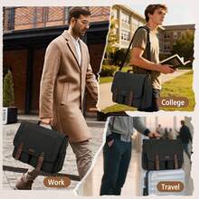 Vintage Men's Messenger Bag, 15.6 Inch Water-Resistant Canvas Laptop Briefcase, Large Capacity Computer Satchel For Work, College & Travel - Black - View 3