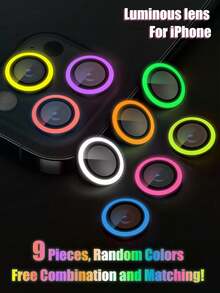 ZYONS 9pcs Glow In The Dark Camera Lens Protector Film Compatible With IPhone 17 Pro Max/17 Air/16 Pro Max/16E/15 Pro Max/14/13/12/11 Series, 9 Random Colors, Shiny Luminous, Camera Accessories, Compatible With Phone Cases (Random Color) - Multicolor - View 20