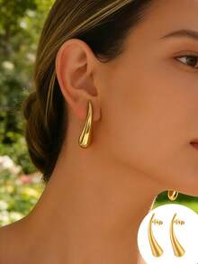 VceTd 1 Set Of Fashionable Exaggerated Geometric Twisted C-Shaped Stainless Steel Earrings, Suitable For Women To Wear To Parties, Commuting Or As A Festival Gift - Yellow Gold - View 3